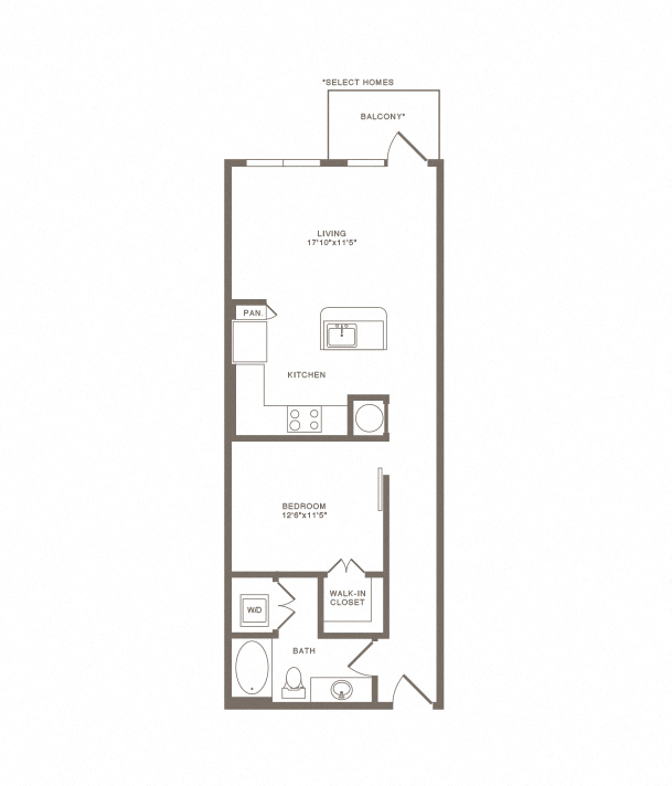 Floor plan for 1 bed, 1 bath, 810 sqft